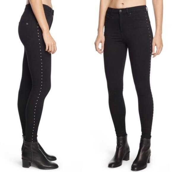 Rag & Bone Studded high-rise skinny jean w/ vintage inspired yoke & pocketing 25 - Picture 1 of 11